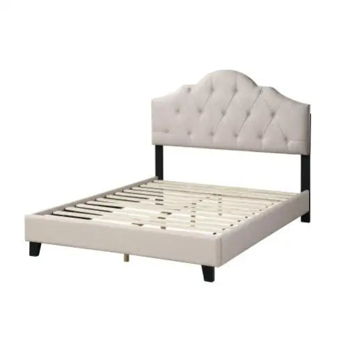 Contemporary 1pc Queen Size Bed Adjustable HB Light Brown Polyfiber Tufted Upholstered Wooden Bedframe Bedroom