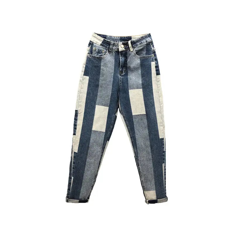 Contrasting Stitching Jeans Women Loose Spring New Ab Face Geometric Harem Pants Old Pants - Beyond Trends Hub 