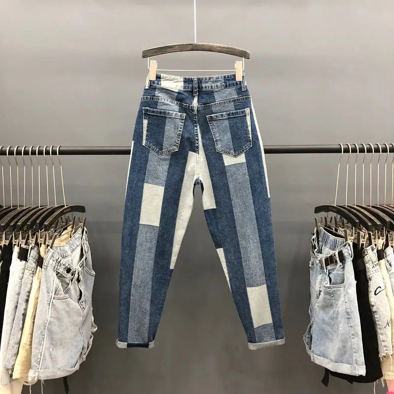 Contrasting Stitching Jeans Women Loose Spring New Ab Face Geometric Harem Pants Old Pants - Beyond Trends Hub 