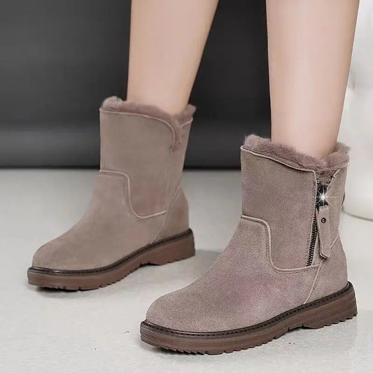 Cotton-padded shoes for ladies with velvet - Khaki / 38