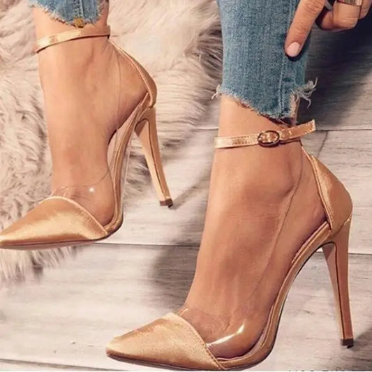 Cotton sandal toe Strap shoes high heels