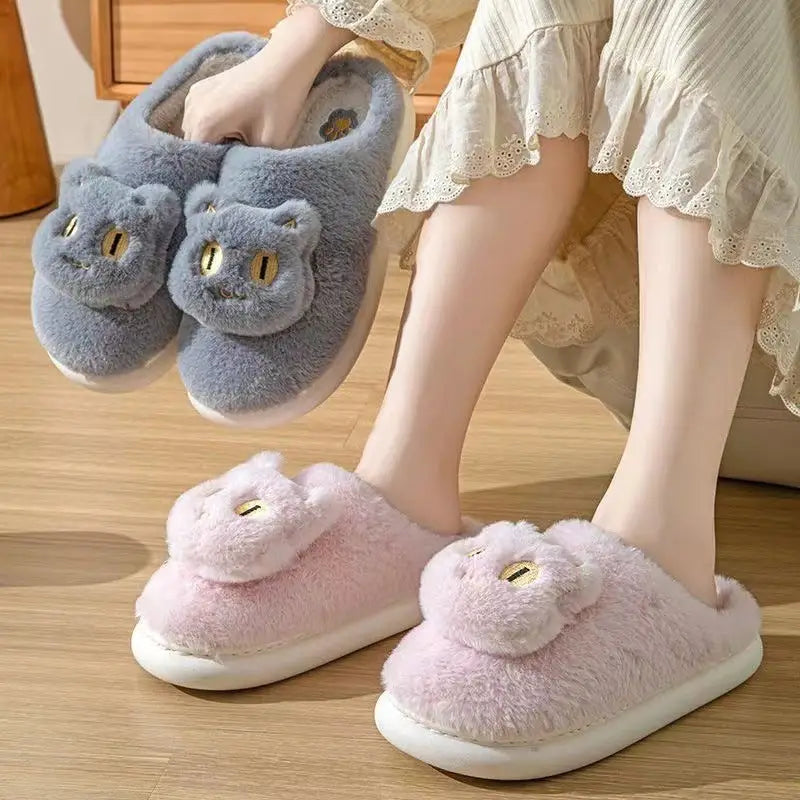 Cotton Slippers Plush Cartoon Cat Platform Non-slip Slippers Beyond Trends Hub