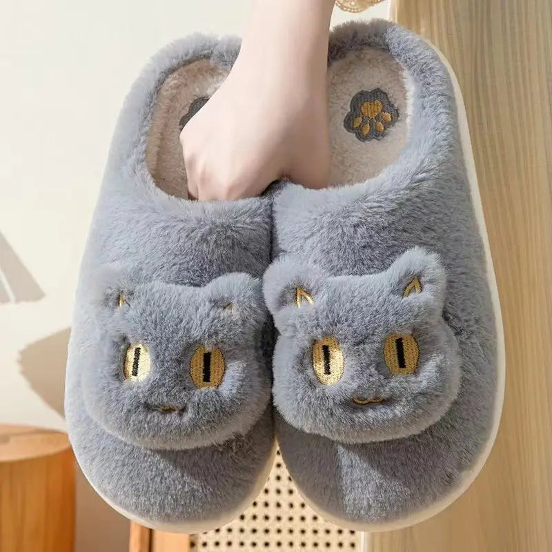 Cotton Slippers Plush Cartoon Cat Platform Non-slip Slippers Beyond Trends Hub
