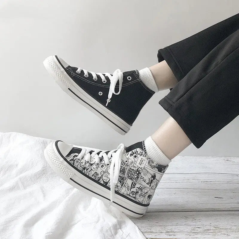 Couple high-top canvas shoes