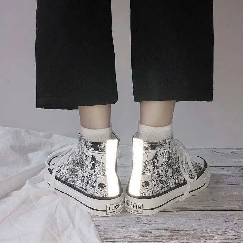 Couple high-top canvas shoes