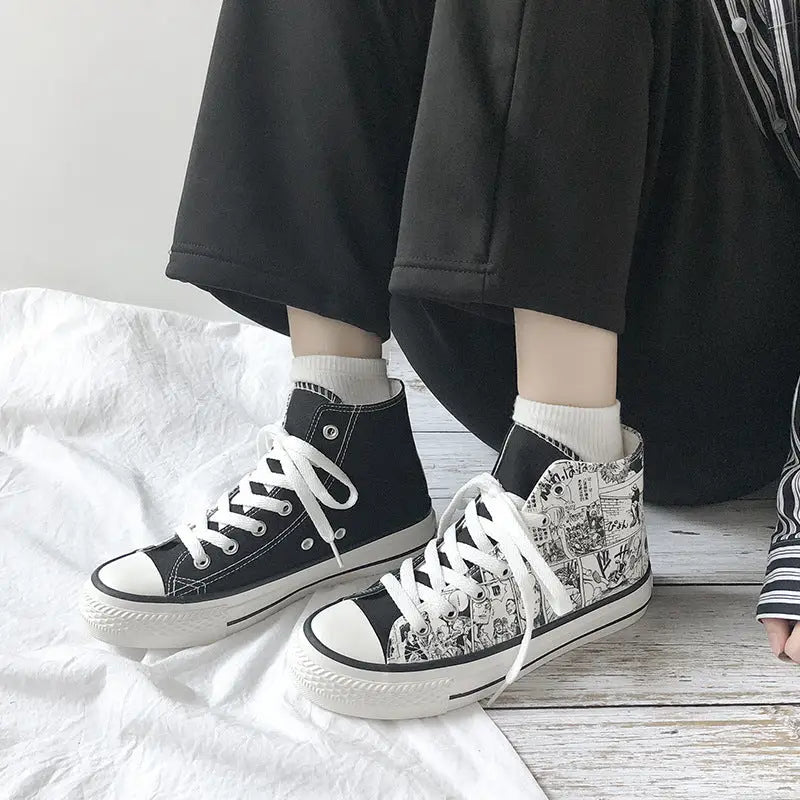 Couple high-top canvas shoes - Black / 39