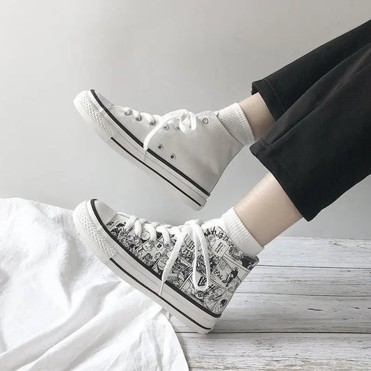 Couple high-top canvas shoes - White / 37