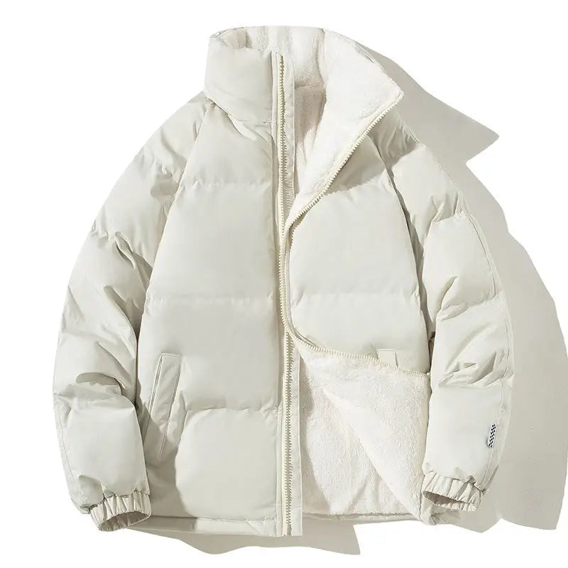 Couples Stand-up Collar Coat With Pockets Fashion Winter Warm Plush Thickened Jacket For Women Men Loose Outwear Top