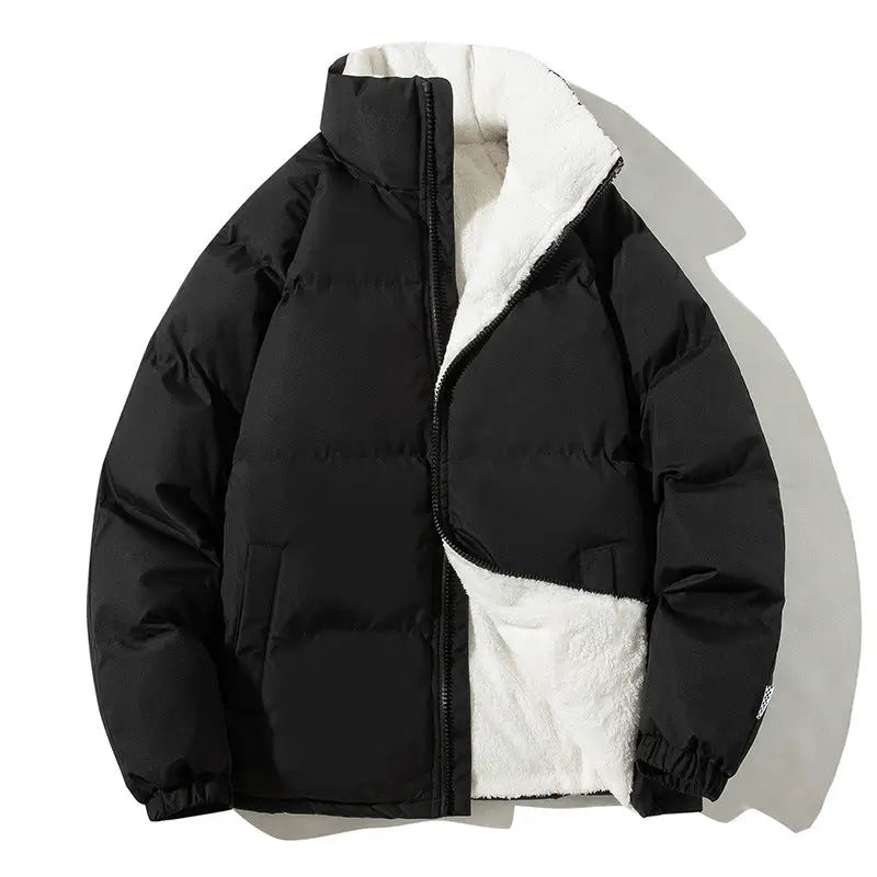 Couples Stand-up Collar Coat With Pockets Fashion Winter Warm Plush Thickened Jacket For Women Men Loose Outwear Top