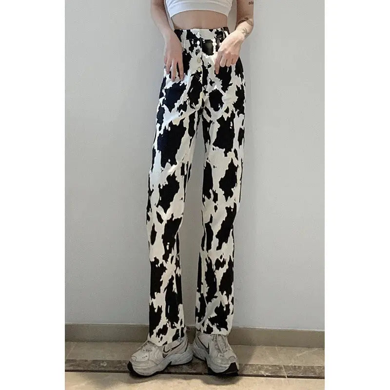 Cow Print Jeans Women's All-match Slim Straight-leg Pants - Beyond Trends Hub 