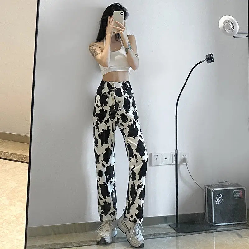 Cow Print Jeans Women's All-match Slim Straight-leg Pants - Beyond Trends Hub 