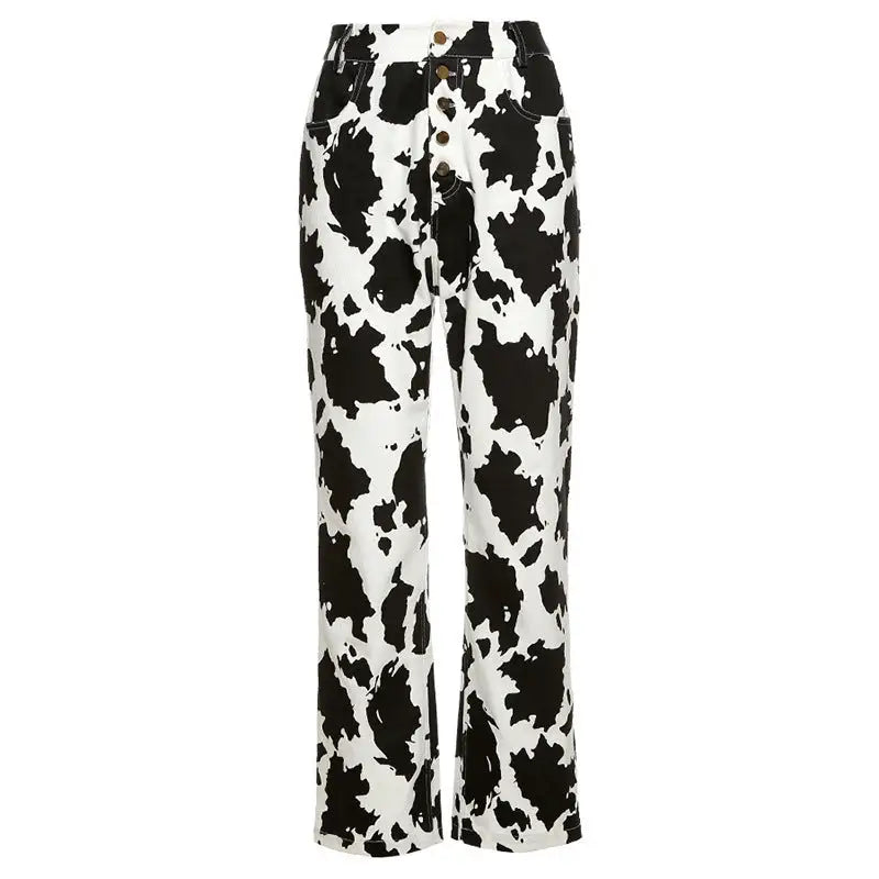 Cow Print Jeans Women's All-match Slim Straight-leg Pants - Beyond Trends Hub 