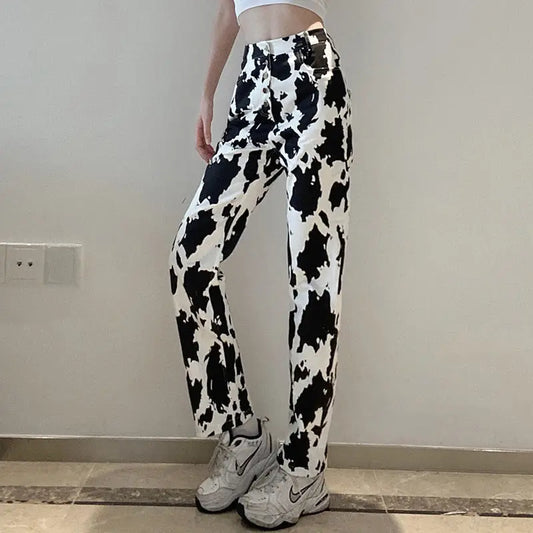 Cow Print Jeans Women's All-match Slim Straight-leg Pants - Beyond Trends Hub 