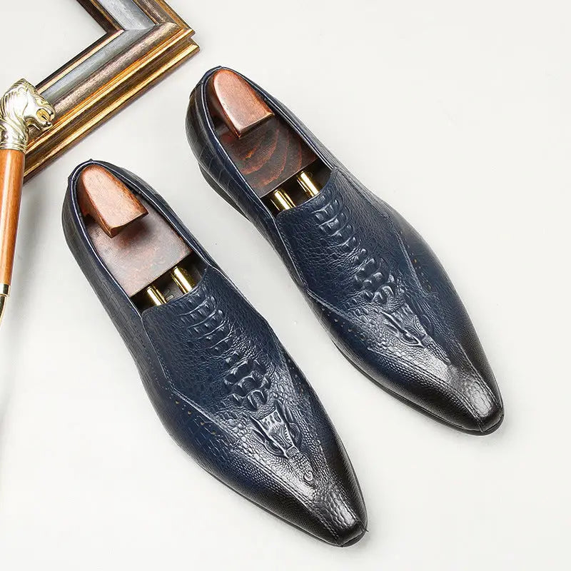 Cowhide Trend Business British Formal Wear Fashion Men’s Leather Shoes - Blue / 37