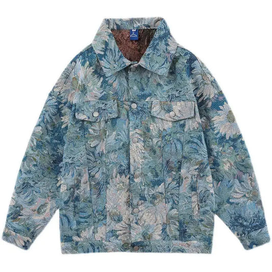 Creative Floral Denim Men Autumn Loose Men's And Women's Jackets Beyond Trends Hub