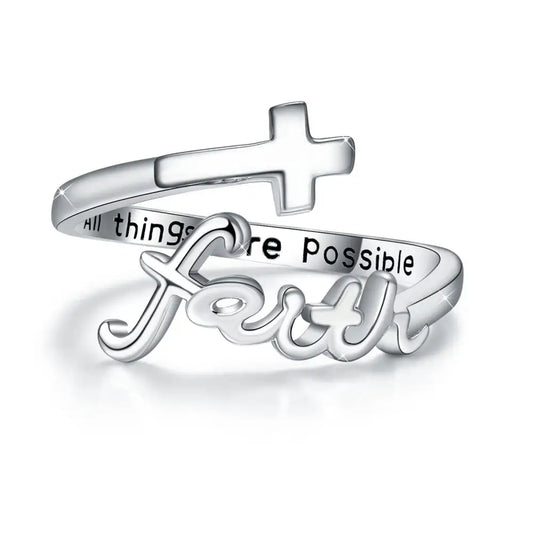 Cross Ring 925 Sterling Silver Faith Adjustable Open Ring Jewelry for Mother Women Men Women Gifts Beyond Trends Hub