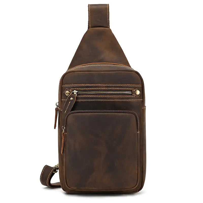 Crossbody Top Layer Cowhide Retro Casual Cowhide Shoulder Bag - 9334 Brown