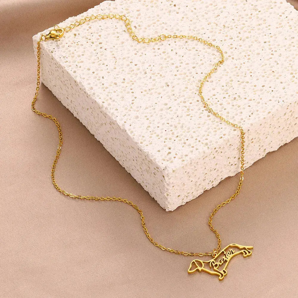 Customized Pet Shape Name Pendant Stainless Steel Necklaces For Women Personalized Cat Necklace Animal Memorial For Pet Lover Beyond Trends Hub