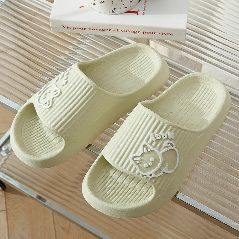 Cute Cat Slippers Summer Women Home Shoes Bath Thick Platform Non-Slip Slides Indoor Outdoor - Green / 36to37