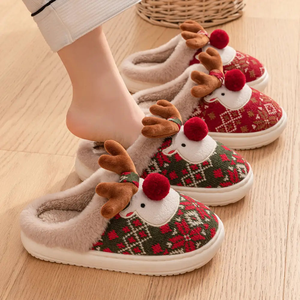 Cute Christmas Elk Plush Slippers Winter Ins Fashion Non-slip Floor Bedroom Home Slippers For Women Fuzzy House Shoes Beyond Trends Hub