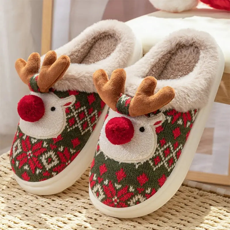 Cute Christmas Elk Plush Slippers Winter Ins Fashion Non-slip Floor Bedroom Home Slippers For Women Fuzzy House Shoes Beyond Trends Hub