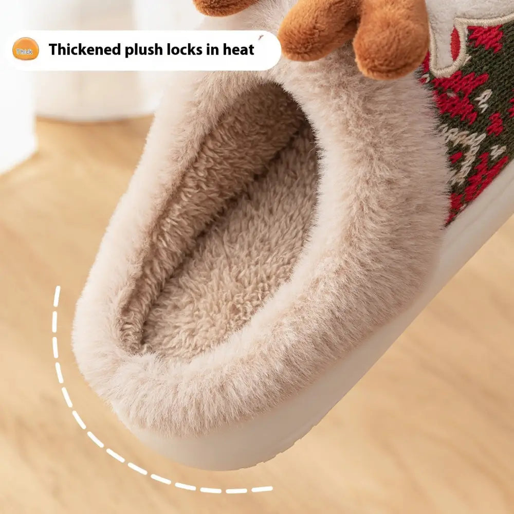 Cute Christmas Elk Plush Slippers Winter Ins Fashion Non-slip Floor Bedroom Home Slippers For Women Fuzzy House Shoes Beyond Trends Hub