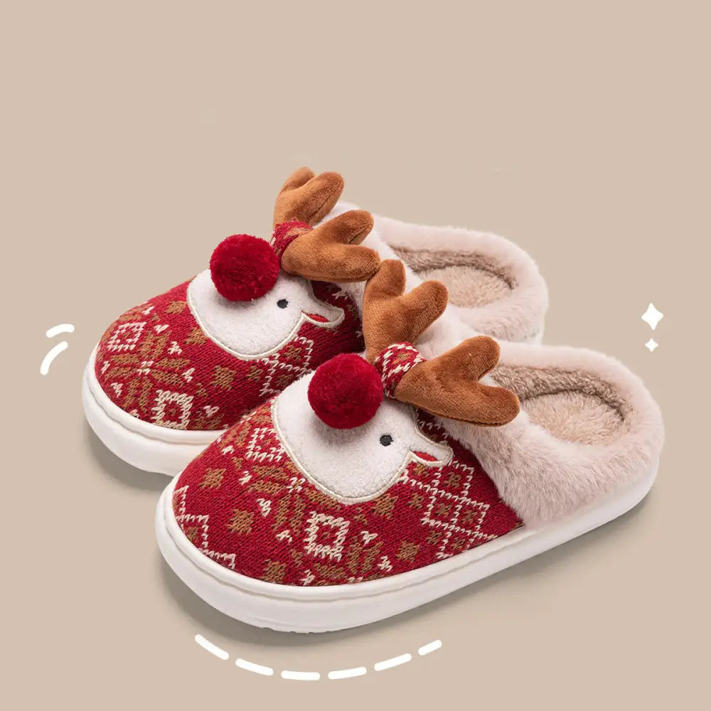 Cute Christmas Elk Plush Slippers Winter Ins Fashion Non-slip Floor Bedroom Home Slippers For Women Fuzzy House Shoes Beyond Trends Hub