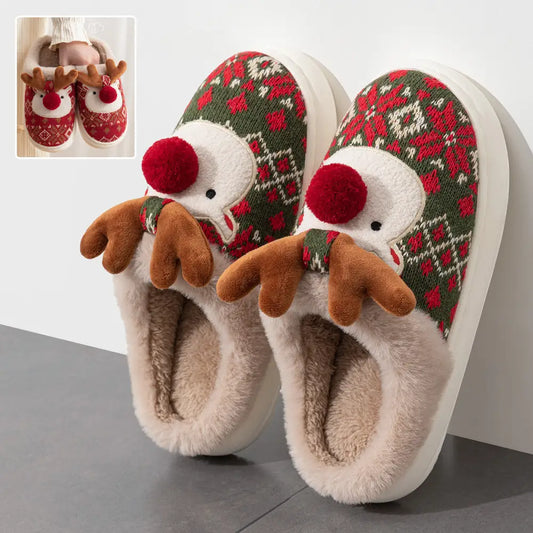 Cute Christmas Elk Plush Slippers Winter Ins Fashion Non-slip Floor Bedroom Home Slippers For Women Fuzzy House Shoes Beyond Trends Hub