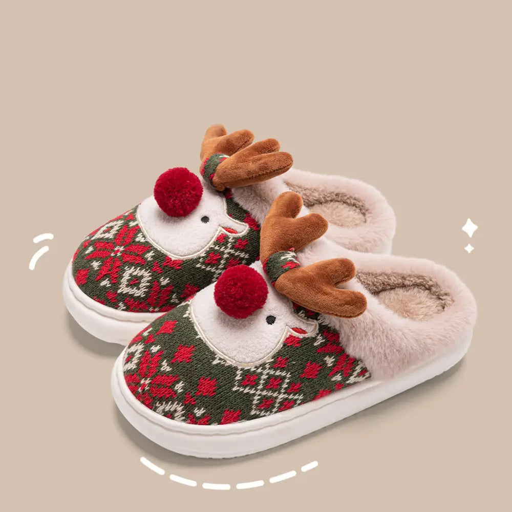 Cute Christmas Elk Plush Slippers Winter Ins Fashion Non-slip Floor Bedroom Home Slippers For Women Fuzzy House Shoes Beyond Trends Hub