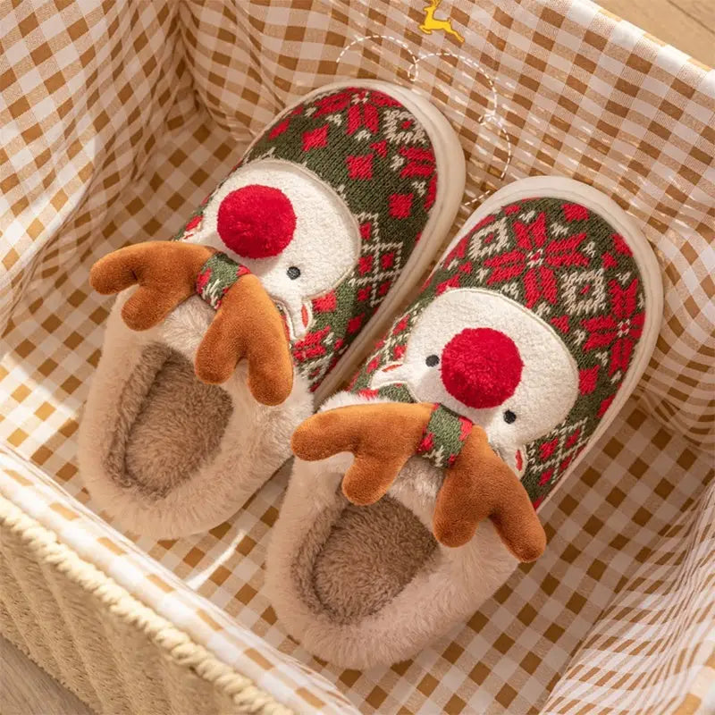 Cute Christmas Elk Plush Slippers Winter Ins Fashion Non-slip Floor Bedroom Home Slippers For Women Fuzzy House Shoes Beyond Trends Hub