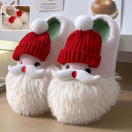 Cute Christmas Santa Claus Home Slippers Winter Warm Indoor Non-slip Floor Plush Shoes For Women Beyond Trends Hub