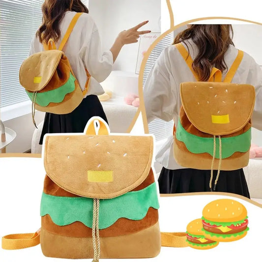 Cute Hamburger Plush Backpack Soft Cartoon Burger Plush Coin Purse Girls Kindergarten School Bookbag Children Kids Pack Beyond Trends Hub