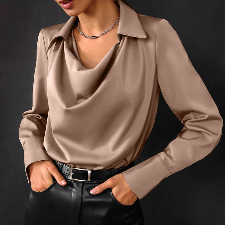 Collared Long-Sleeve Shirts,Color Blouse Casual Tops