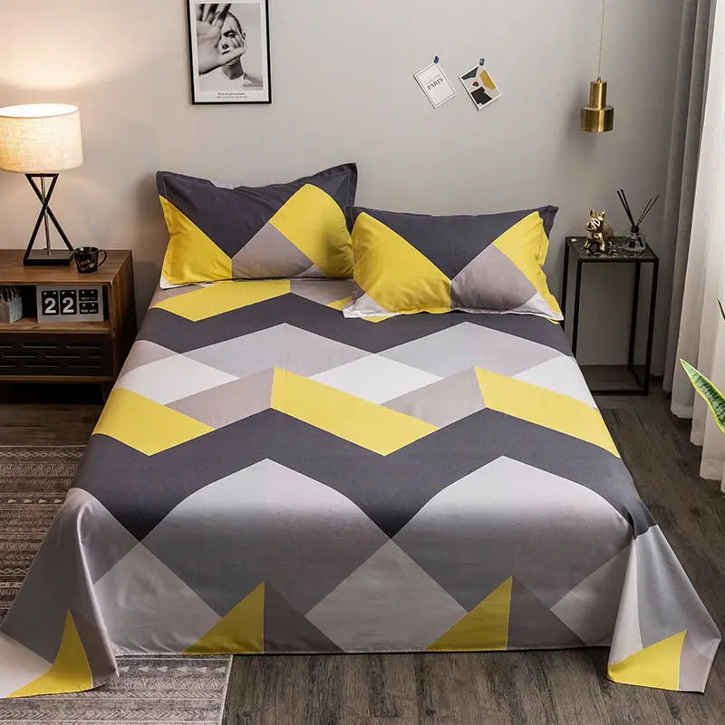 Geometric patterned bedding set in Washed Cotton Student Hostel Bed Sheets design