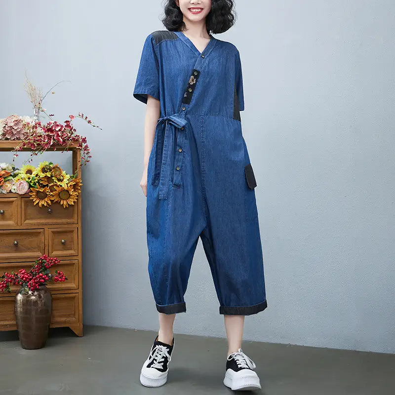 Women’s Fashion Drawstring Denim Jumpsuit