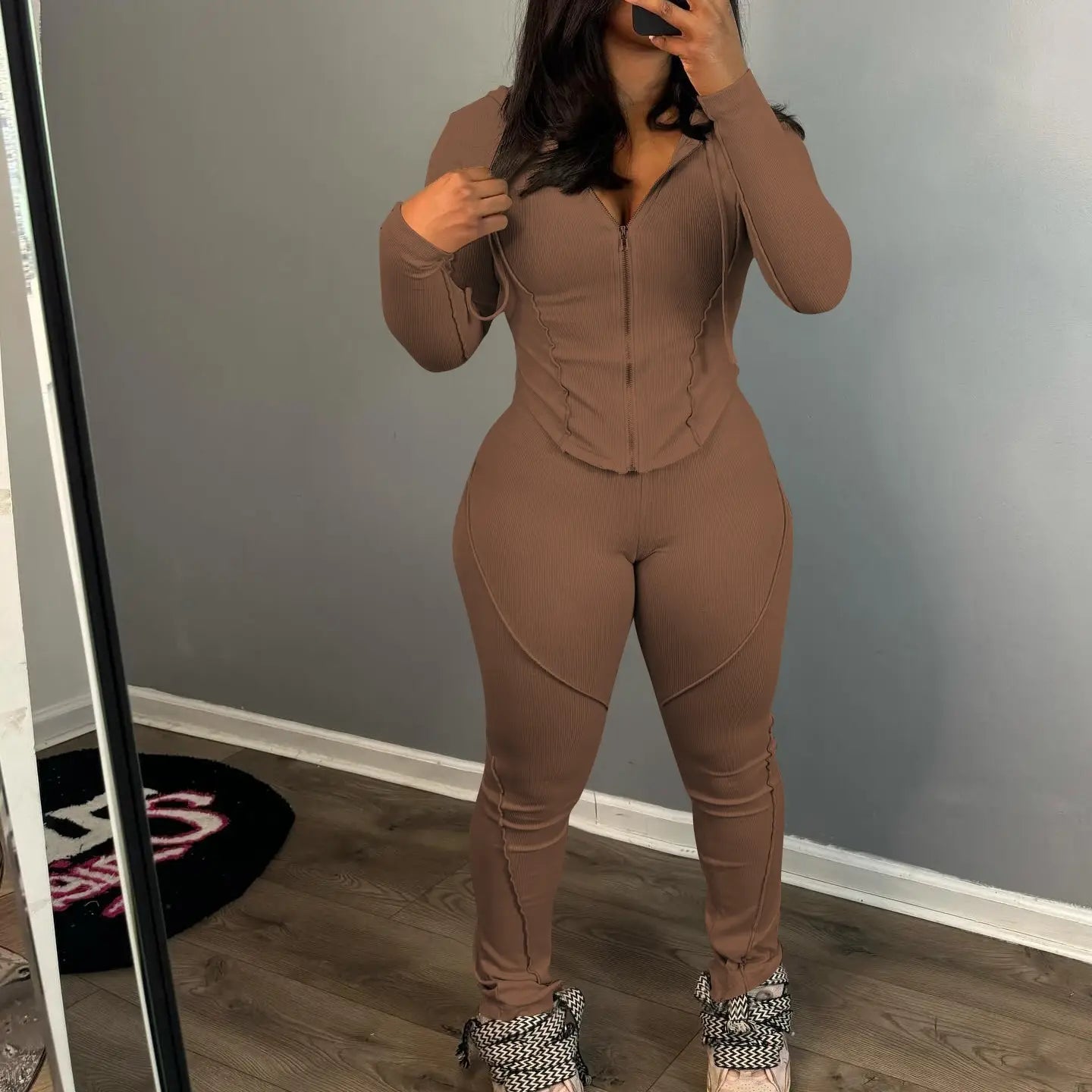 Women’s Fashion Threaded Hooded Two-piece Set