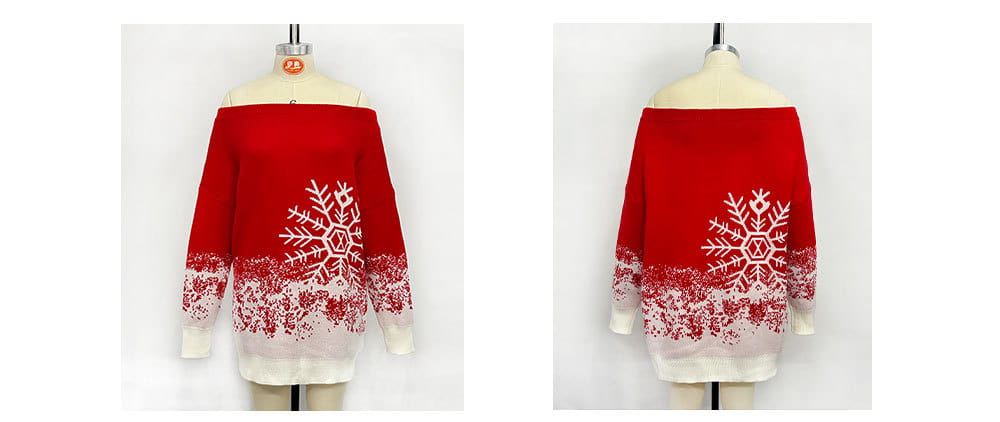 Little Snowflake Christmas Sweater Casual Off-the-shoulder Sweater Women
