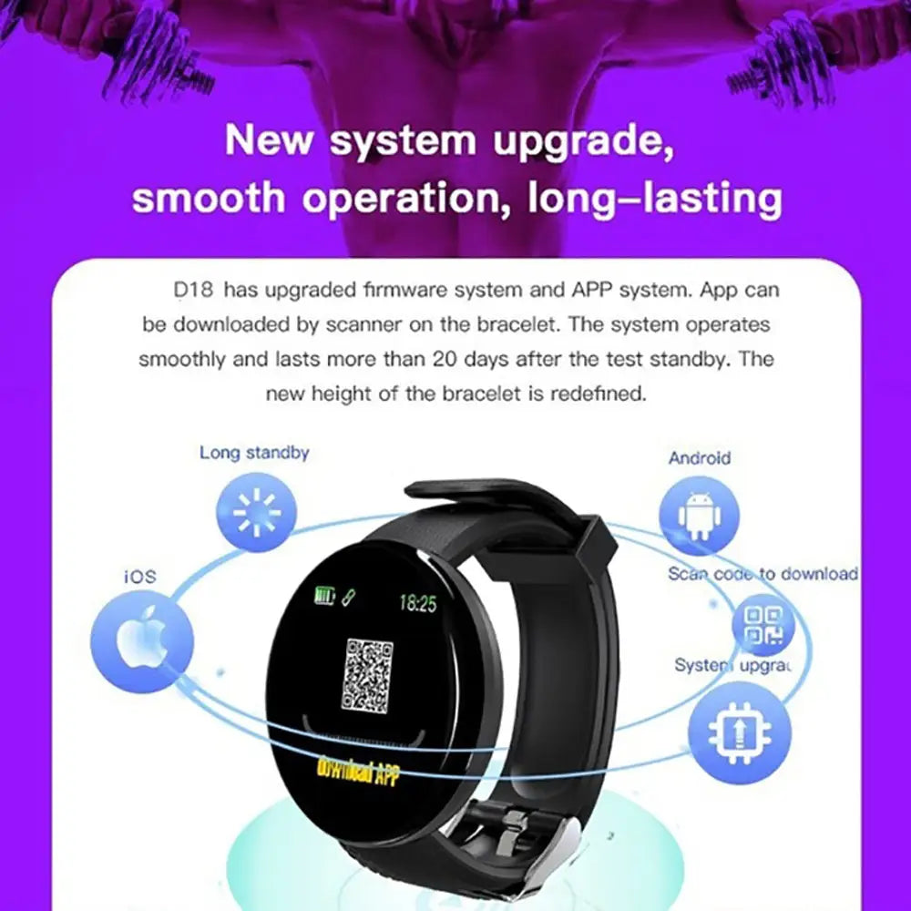 D18 Bluetooth Smart Watch, Men Women Blood Pressure Heart Rate Monitor Smart Watch, Pedometer Sport Tracker Smart Band For Android IOS Beyond Trends Hub