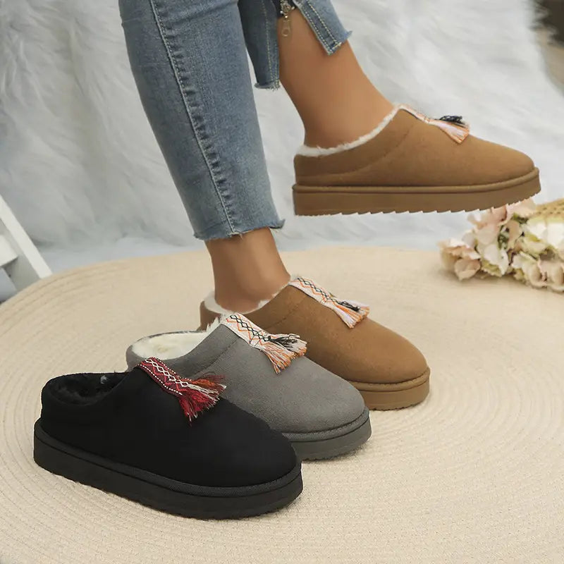 Winter Plush Home Slippers Fashion Round Toe Flat Suede Garden Shoes Indoor Warm Floor Bedroom Slipper For Women