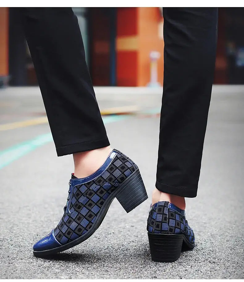Thick Heel Pointy Toe Leather Shoes For Men