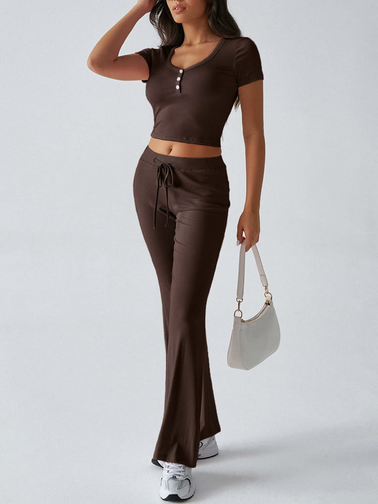 Women’s Solid Color Crew Neck Casual Fashion Suit