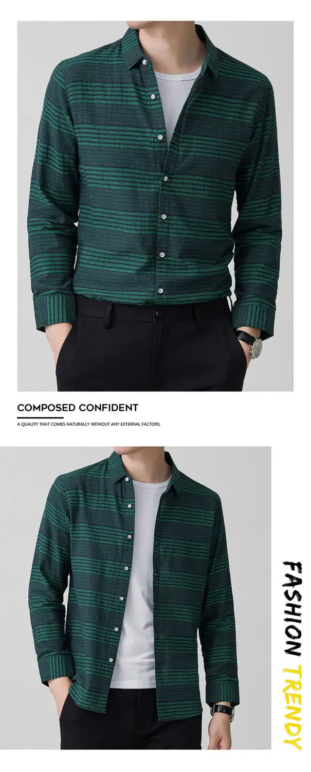 Long Sleeve Shirt Light Business Casual Linen Striped Shirt For Men