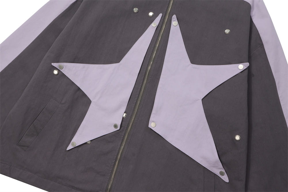 High Street Design Patch Five-pointed Star Stand Collar Zipper Coat For Men