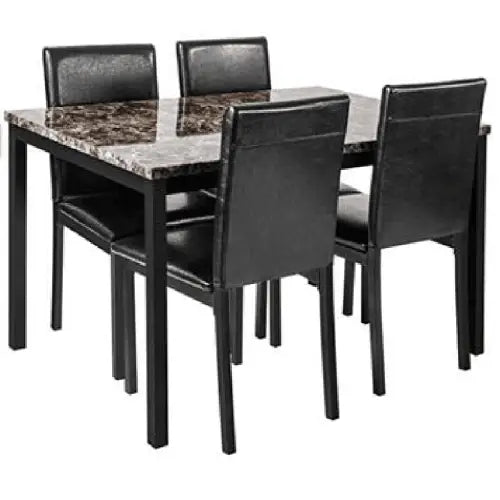 Furniture 5-piece Metal Dining Table And Chair Set With Imitation Marble Top