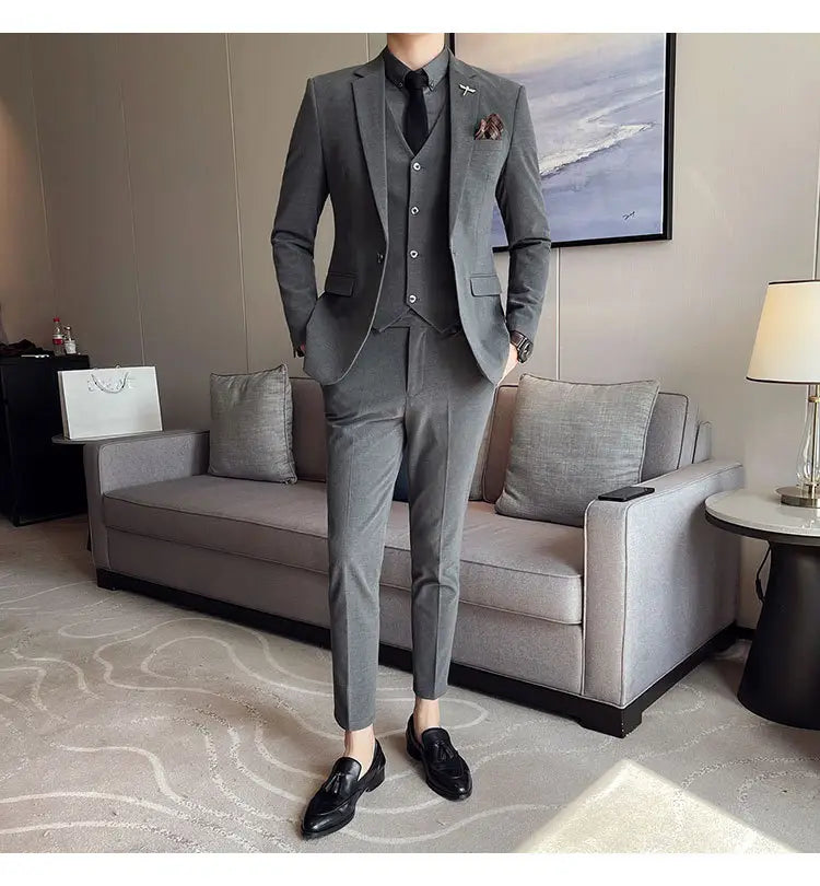 Plus Size Men’s Clothing Solid Color Suit Suit Men’s Three-piece Suit