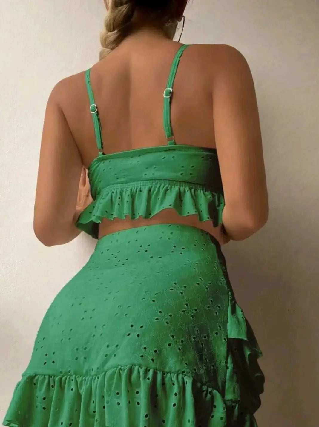 3pcs Beach Bikini With Hip-hugging Skirt Fashion Ruffle Design Swimsuit Set Summer Womens Clothing