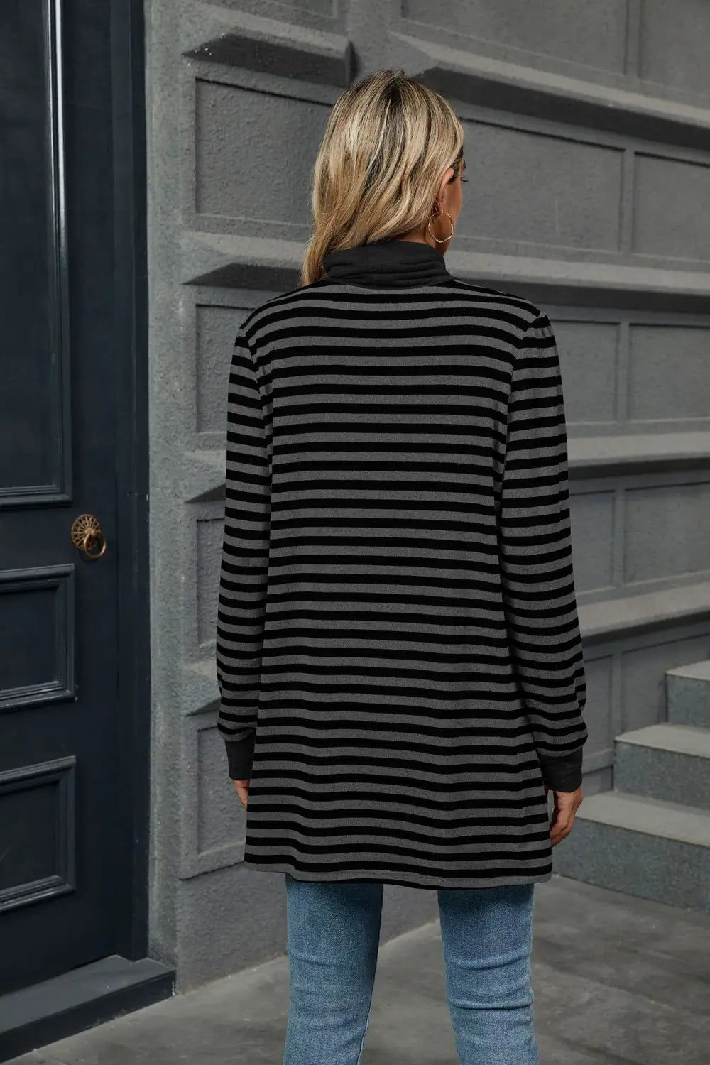 Fashion Striped Print Long Sweatshirt With Pocket Loose Long Sleeve Pullover T-shirt Top For Womens Clothing