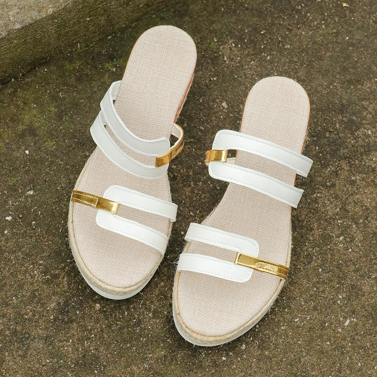 Colorblock-strap Wedges Sandals Summer Fashion Hemp Heel Slides Slippers Outdoor Thick Bottom Fish Mouth Shoes For Women
