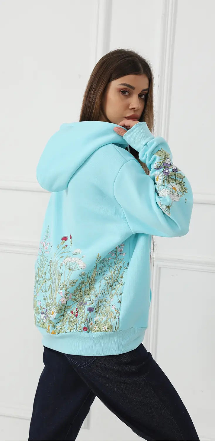 Women’s Solid Color Floral Long Sleeved Sweatshirt