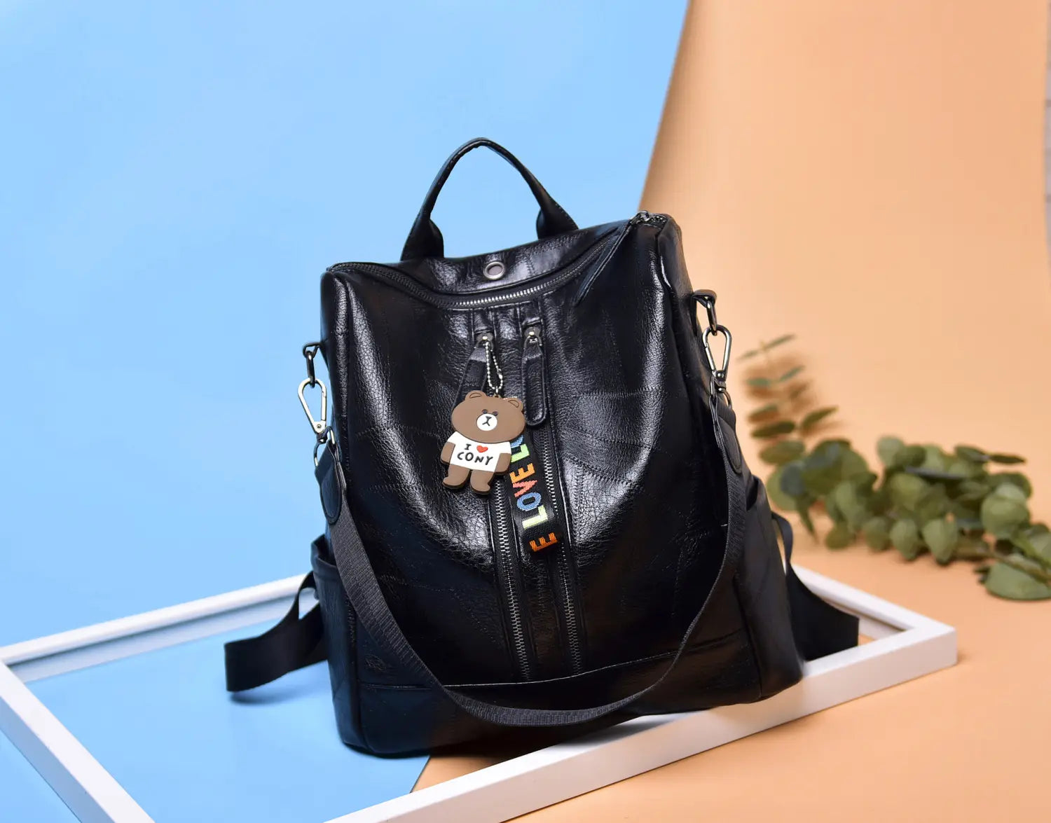 PU Stitching Leather Backpack